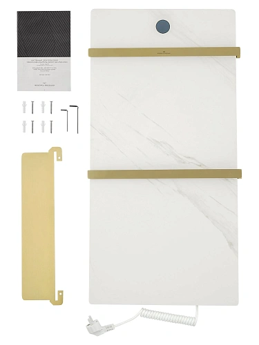 Полотенцесушитель электрический Wonzon & Woghand STUTTGART (WW-A504W-BG) с каменной плитой белый мрамор, брашированное золото Полотенцесушитель электрический Wonzon & Woghand STUTTGART (WW-A504W-BG) с каменной плитой белый мрамор, брашированное золото