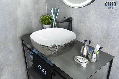 Раковина Gid D1301h021 53302 накладная белая / хром 42,5x42,5x14,5 Раковина Gid D1301h021 53302 накладная белая / хром 42,5x42,5x14,5