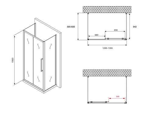 Душевой уголок ABBER Schwarzer Diamant AG30130H-S60-S60 130x60 см универсальный, профиль хром, стекло прозрачное Душевой уголок ABBER Schwarzer Diamant AG30130H-S60-S60 130x60 см универсальный, профиль хром, стекло прозрачное