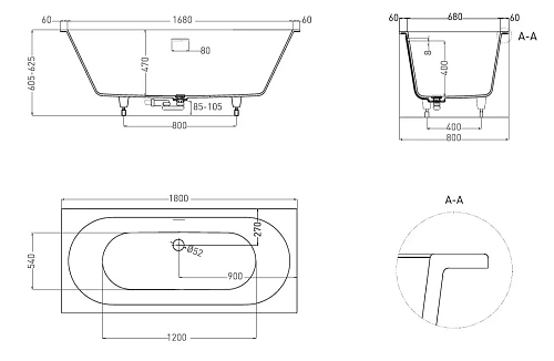 Ванна из искусственного камня Salini ORNELLA AXIS KIT 180x80 103511G S-Sense Ванна из искусственного камня Salini ORNELLA AXIS KIT 180x80 103511G S-Sense