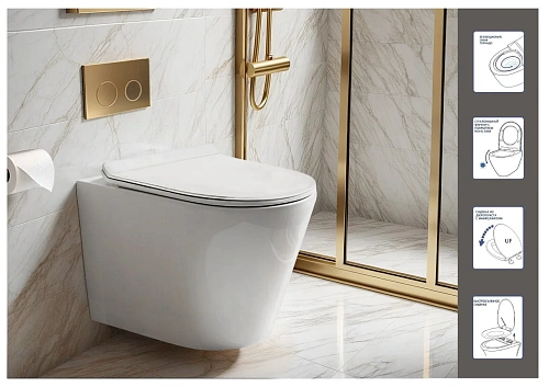 Унитаз подвесной Ceruttispa FARO Aria CT10833 Tornado безободковый, сиденье микролифт Унитаз подвесной Ceruttispa FARO Aria CT10833 Tornado безободковый, сиденье микролифт