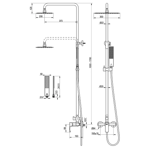 Душевая система Lemark Ursus LM7260BG с регулируемой высотой штанги, брашированное золото Душевая система Lemark Ursus LM7260BG с регулируемой высотой штанги, брашированное золото