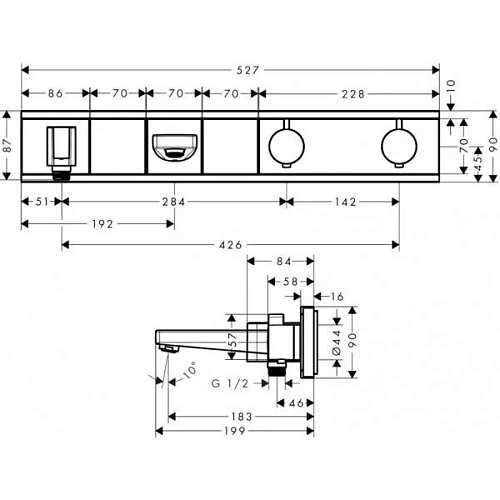 Смеситель для ванны hansgrohe RainSelect с 2 потребителями термостатический, хром 15359000 Смеситель для ванны hansgrohe RainSelect с 2 потребителями термостатический, хром 15359000