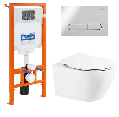 Комплект унитаза BelBagno PROSPERO BB507B с сиденьем BB2020SC инсталляцией BB002-80 и клавишей смыва Комплект унитаза BelBagno PROSPERO BB507B с сиденьем BB2020SC инсталляцией BB002-80 и клавишей смыва