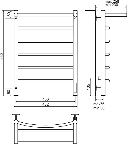 Полотенцесушитель электрический EWRIKA Гелла К6 65х45, с полкой, хром, с терморегулятором, лесенка 5 558350 Полотенцесушитель электрический EWRIKA Гелла К6 65х45, с полкой, хром, с терморегулятором, лесенка 5 558350