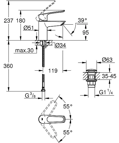 Смеситель для раковины GROHE Eurosmart S-Size (23980003) Смеситель для раковины GROHE Eurosmart S-Size (23980003)