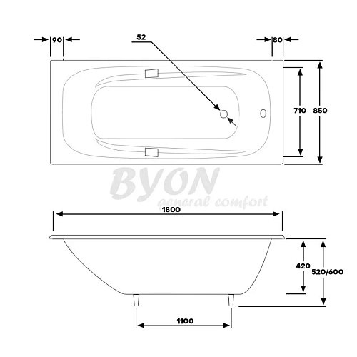 Ванна чугунная BYON IDE 180x85x42 Н0000369 Ванна чугунная BYON IDE 180x85x42 Н0000369