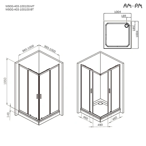 Душевой уголок AM.PM Gem W90G-403-100100-MT 100x100 хром матовый, стекло прозрачное Душевой уголок AM.PM Gem W90G-403-100100-MT 100x100 хром матовый, стекло прозрачное