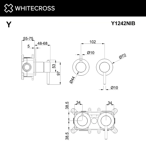 Смеситель для ванны WHITECROSS Y Y1242NIB скрытого монтажа на 2 потребителя, брашированный никель Смеситель для ванны WHITECROSS Y Y1242NIB скрытого монтажа на 2 потребителя, брашированный никель