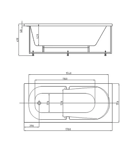 Акриловая ванна Aquatek Лея пустая с фронтальныйм экраном слив справа LEY170-0000057 Акриловая ванна Aquatek Лея пустая с фронтальныйм экраном слив справа LEY170-0000057