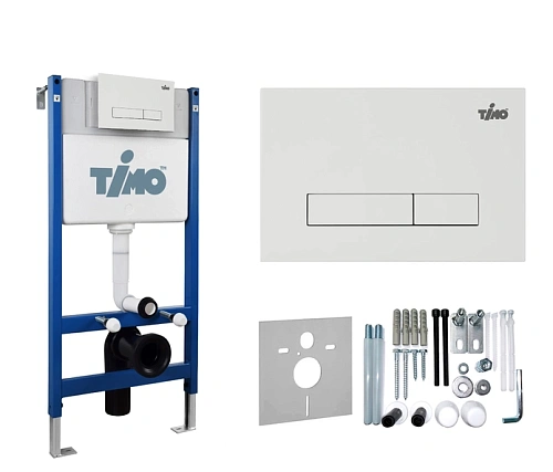 Комплект унитаза Timo KULO TWC-01+FP-003W+TK-403 белый с инсталляцией, клавишей смыва INARI белая с шумоизоляцией и креплениями Комплект унитаза Timo KULO TWC-01+FP-003W+TK-403 белый с инсталляцией, клавишей смыва INARI белая с шумоизоляцией и креплениями