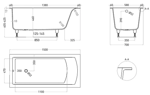 Ванна из искусственного камня Salini CASCATA 150x70 105021MF покраска по RAL полностью S-Stone Ванна из искусственного камня Salini CASCATA 150x70 105021MF покраска по RAL полностью S-Stone
