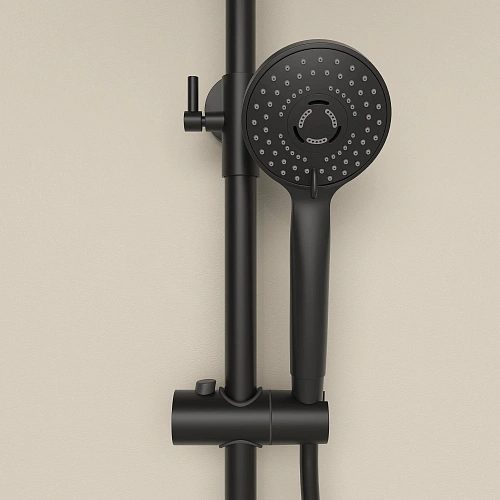 Душевая система SANCOS Teo SC11002MB c термостатом, встроенным изливом, с регулировкой по высоте, черный матовый Душевая система SANCOS Teo SC11002MB c термостатом, встроенным изливом, с регулировкой по высоте, черный матовый