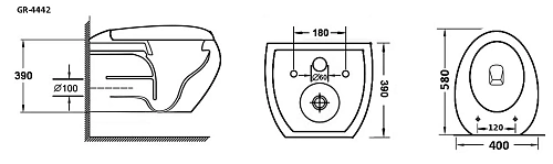 Унитаз подвесной GROSSMAN GR-4442 580x400x390 с толстой крышкой Унитаз подвесной GROSSMAN GR-4442 580x400x390 с толстой крышкой