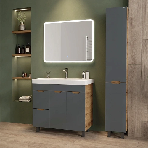 Тумба под раковину Onika Айленд 90 см 109032 напольная, графит/дуб крафт золотой, с корзиной (для Адриана 90) Тумба под раковину Onika Айленд 90 см 109032 напольная, графит/дуб крафт золотой, с корзиной (для Адриана 90)