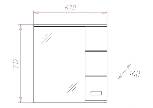 Зеркальный шкаф Onika БАЛТИКА 67.02 правый 206704 Зеркальный шкаф Onika БАЛТИКА 67.02 правый 206704