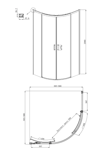 Душевой уголок Ambassador Queen 11011101 (900x900x2000) Душевой уголок Ambassador Queen 11011101 (900x900x2000)