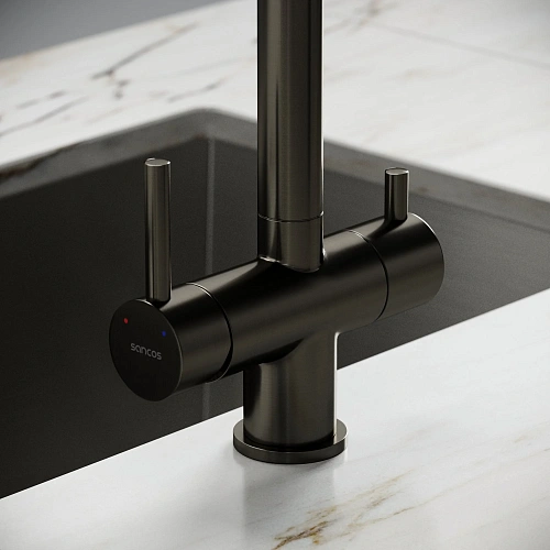 Смеситель для кухни SANCOS Spin SC4015GG с вытяжным изливом, c краном для фильтрованной воды вороненая сталь Смеситель для кухни SANCOS Spin SC4015GG с вытяжным изливом, c краном для фильтрованной воды вороненая сталь