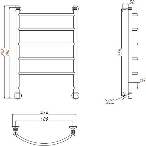 Полотенцесушитель водяной Aquanet Romeo 800x400 00234516 Полотенцесушитель водяной Aquanet Romeo 800x400 00234516
