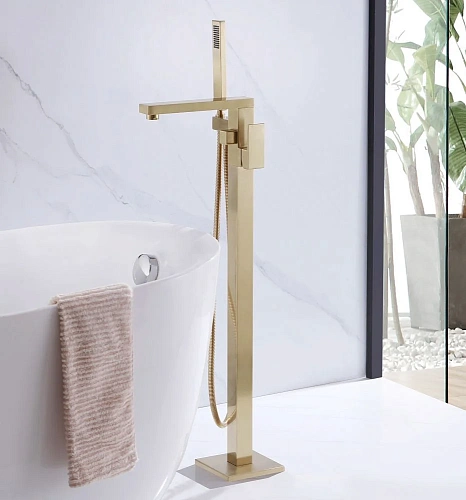 Смеситель для ванны ABBER Daheim AF8215G напольный, золото матовое Смеситель для ванны ABBER Daheim AF8215G напольный, золото матовое