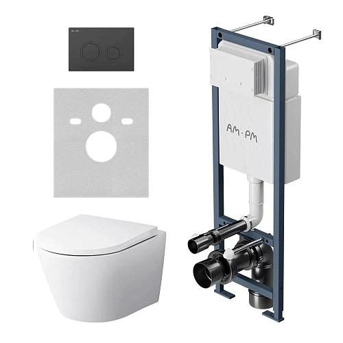 Комплект инсталляции AM.PM Sense IS110138.741701 с унитазом FlashСlean с сиденьем микролифт и клавишей черный Комплект инсталляции AM.PM Sense IS110138.741701 с унитазом FlashСlean с сиденьем микролифт и клавишей черный