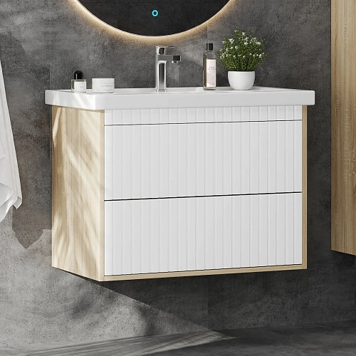 Тумба под раковину Onika Дайлер 80 см 108061 подвесная белая/дуб сонома (для Фостер 80) Тумба под раковину Onika Дайлер 80 см 108061 подвесная белая/дуб сонома (для Фостер 80)