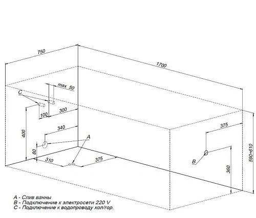 Акриловая ванна Aquanet Taurus 170x75 00210289 Акриловая ванна Aquanet Taurus 170x75 00210289