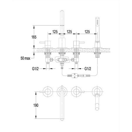 Смеситель на борт ванны OMNIRES Y Y1232GL золото на 4 отверстия Смеситель на борт ванны OMNIRES Y Y1232GL золото на 4 отверстия