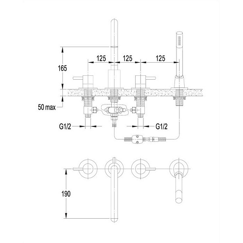 Смеситель на борт ванны OMNIRES Y Y1232CR хром на 4 отверстия Смеситель на борт ванны OMNIRES Y Y1232CR хром на 4 отверстия