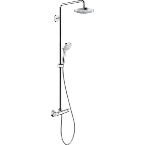 Душевая система Hansgrohe Showerpipe 180 2jet EcoSmart 27257400, белый хром с термостатом Душевая система Hansgrohe Showerpipe 180 2jet EcoSmart 27257400, белый хром с термостатом