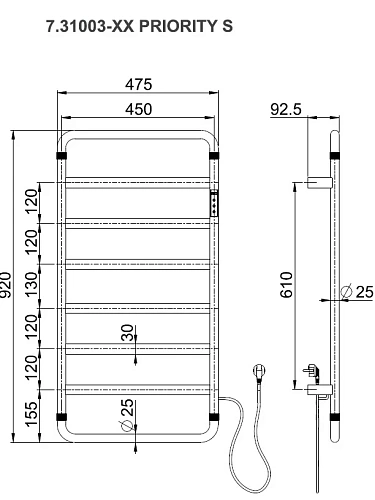 Полотенцесушитель электрический Allen Brau Priority 920х475 7.31003-BN браш никель Полотенцесушитель электрический Allen Brau Priority 920х475 7.31003-BN браш никель