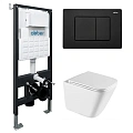 Комплект унитаза ABBER Rechteck AC1219TC белый, с закрытым дном с инсталляцией AC0105 и кнопкой AC0120MB черный матовый Комплект унитаза ABBER Rechteck AC1219TC белый, с закрытым дном с инсталляцией AC0105 и кнопкой AC0120MB черный матовый