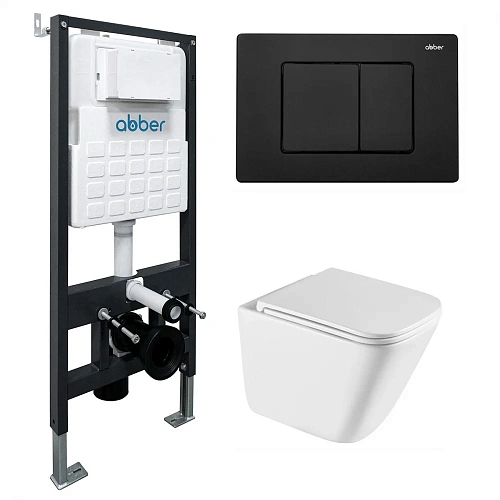 Комплект унитаза ABBER Rechteck AC1219TC белый, с закрытым дном с инсталляцией AC0105 и кнопкой AC0120MB черный матовый Комплект унитаза ABBER Rechteck AC1219TC белый, с закрытым дном с инсталляцией AC0105 и кнопкой AC0120MB черный матовый