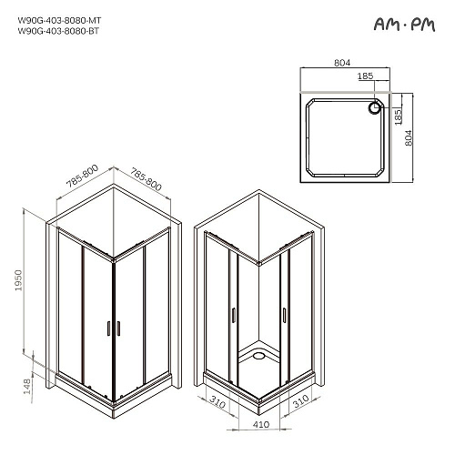 Душевой уголок AM.PM Gem W90G-403-8080-BT 80x80 черный матовый, стекло прозрачное Душевой уголок AM.PM Gem W90G-403-8080-BT 80x80 черный матовый, стекло прозрачное
