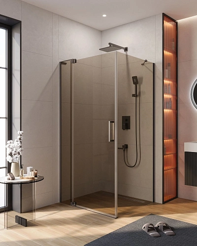 Душевой уголок CEZARES SLIDER-AH-1-100-90/100-BR-GM 90-100x100см стекло тонированное (бронза), профиль оружейная сталь Душевой уголок CEZARES SLIDER-AH-1-100-90/100-BR-GM 90-100x100см стекло тонированное (бронза), профиль оружейная сталь