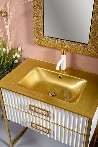 Тумба под раковину Armadi Art Monaco 80см белая глянец + золото под раковину 866-080-WG Тумба под раковину Armadi Art Monaco 80см белая глянец + золото под раковину 866-080-WG