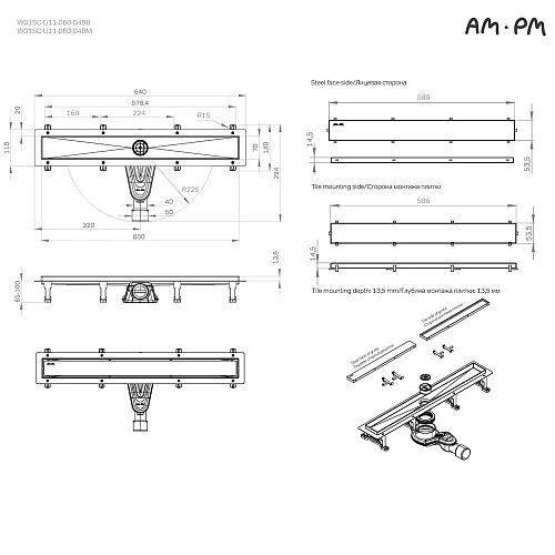 Душевой лоток AM.PM Master Flow W01SC-U11-060-04SB Tile 60см, сталь матовая Душевой лоток AM.PM Master Flow W01SC-U11-060-04SB Tile 60см, сталь матовая