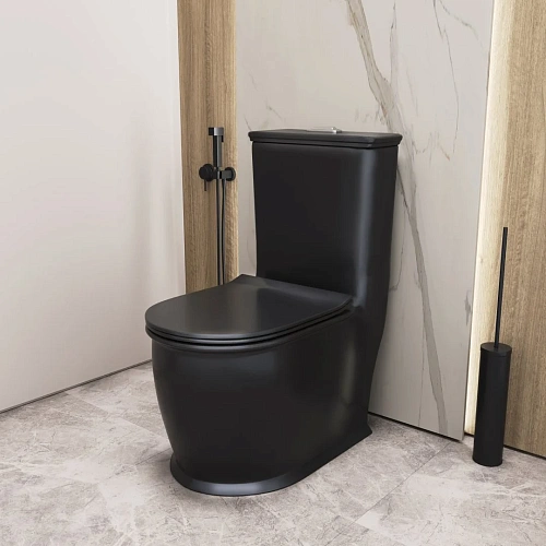 Унитаз напольный GROSSMAN GR-4492BMS Retro 670x350x825 моноблок черный матовый безободковый с тонкой крышкой Унитаз напольный GROSSMAN GR-4492BMS Retro 670x350x825 моноблок черный матовый безободковый с тонкой крышкой