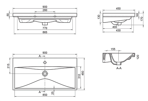 Раковина BelBagno BB-0323-90-LVB 450x900 мм Раковина BelBagno BB-0323-90-LVB 450x900 мм