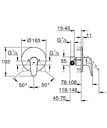 Смеситель для душа GROHE Eurostyle (внешняя и встраиваемая части), хром (23725003) Смеситель для душа GROHE Eurostyle (внешняя и встраиваемая части), хром (23725003)