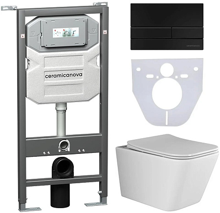 Комплект унитаза Ceramica Nova Сет 4 в 1 инсталляция с кнопкой и шумоизоляцией CN3007_1002B_1000