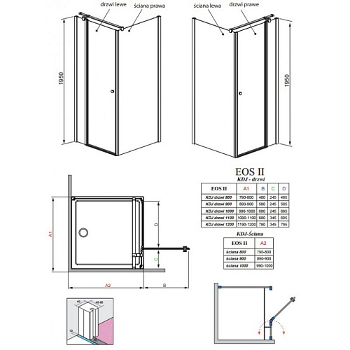Душевая дверь Radaway EOS II KDJ 3799423-01R 110 см прозрачное стекло R Душевая дверь Radaway EOS II KDJ 3799423-01R 110 см прозрачное стекло R
