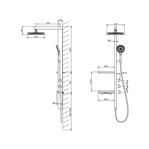 Душевая система Vincea Inspire VSFS-3I11GM с изливом, 30см верх душ, вороненая сталь Душевая система Vincea Inspire VSFS-3I11GM с изливом, 30см верх душ, вороненая сталь