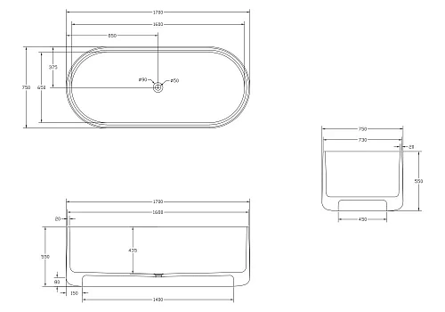 Ванна отдельностоящая ABBER AT9708Opal 170x75 универсальная, коричневый полиэфирная смола Ванна отдельностоящая ABBER AT9708Opal 170x75 универсальная, коричневый полиэфирная смола
