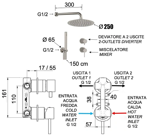 Душевая система Remer X Style INOX SSX92PS02UFM25, нержавеющая сталь Душевая система Remer X Style INOX SSX92PS02UFM25, нержавеющая сталь
