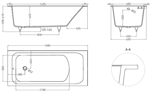 Ванна из искусственного камня Salini ORLANDA 170х70 102021M S-Stone Ванна из искусственного камня Salini ORLANDA 170х70 102021M S-Stone