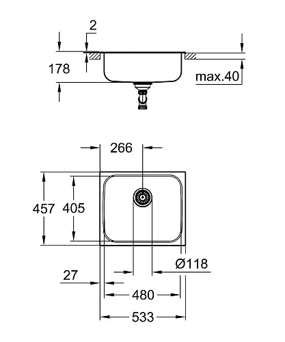 Кухонная мойка GROHE K200 60-S, 533 x 458 мм, оборачиваемая с одной чашей, нержавеющая сталь (31719S 31719SD0 Кухонная мойка GROHE K200 60-S, 533 x 458 мм, оборачиваемая с одной чашей, нержавеющая сталь (31719S 31719SD0