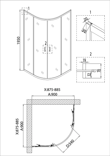 Душевой уголок Niagara Nova NG-6606-08 (90x90x195) полукруг, двери раздвижные, 66060811 Душевой уголок Niagara Nova NG-6606-08 (90x90x195) полукруг, двери раздвижные, 66060811