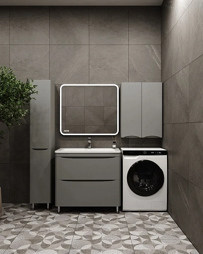 Тумба под раковину Style Line Бергамо мини 90 (2 ящ.) Люкс антискрейтч серый, PLUS напольная СС-00002362 Тумба под раковину Style Line Бергамо мини 90 (2 ящ.) Люкс антискрейтч серый, PLUS напольная СС-00002362