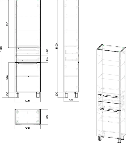 Шкаф-пенал STWORKI Монтре 50, белый 555332 Шкаф-пенал STWORKI Монтре 50, белый 555332